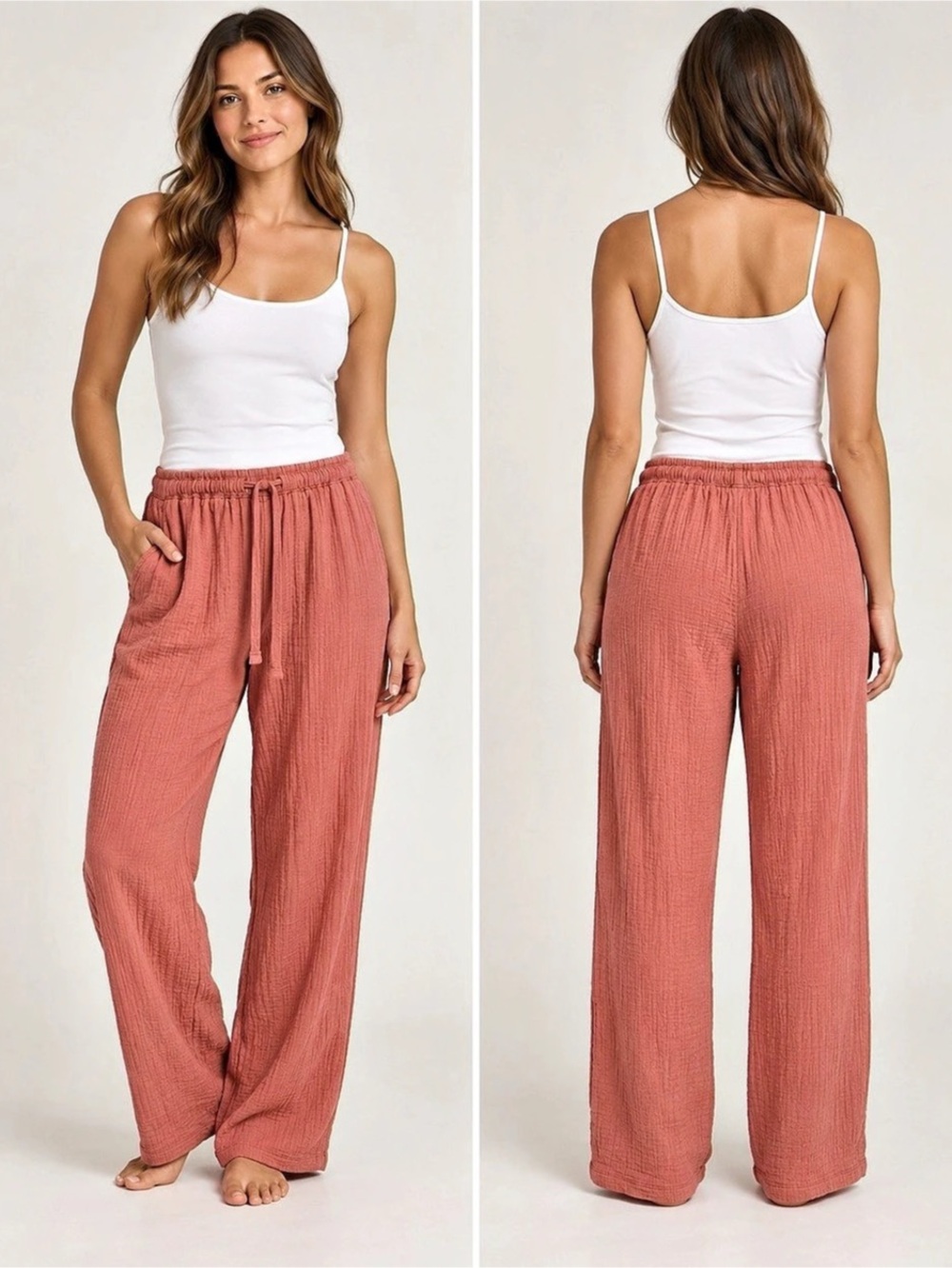 O'Neill Brenda Crinkle Double Gauze Beach Pants Wide Leg Pink Small
